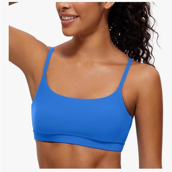 CRZ YOGA Butterluxe Adjustable Spaghetti Strap Sports Bra, Sparkle Blue (small) - Picture 3 of 4
